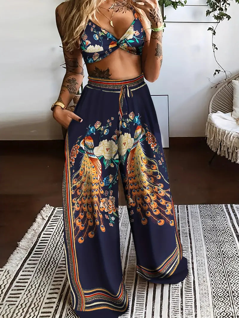 Conjunto de dos piezas con estampado de mariposas estilo boho