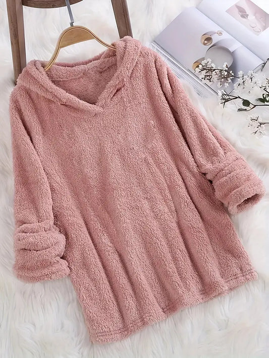 Fleece Solid Long Sleeve Hoodies Sweatshirt